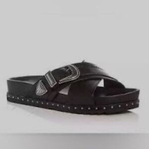 Womens Black Frye Lily Western Criss W Slide Sandals